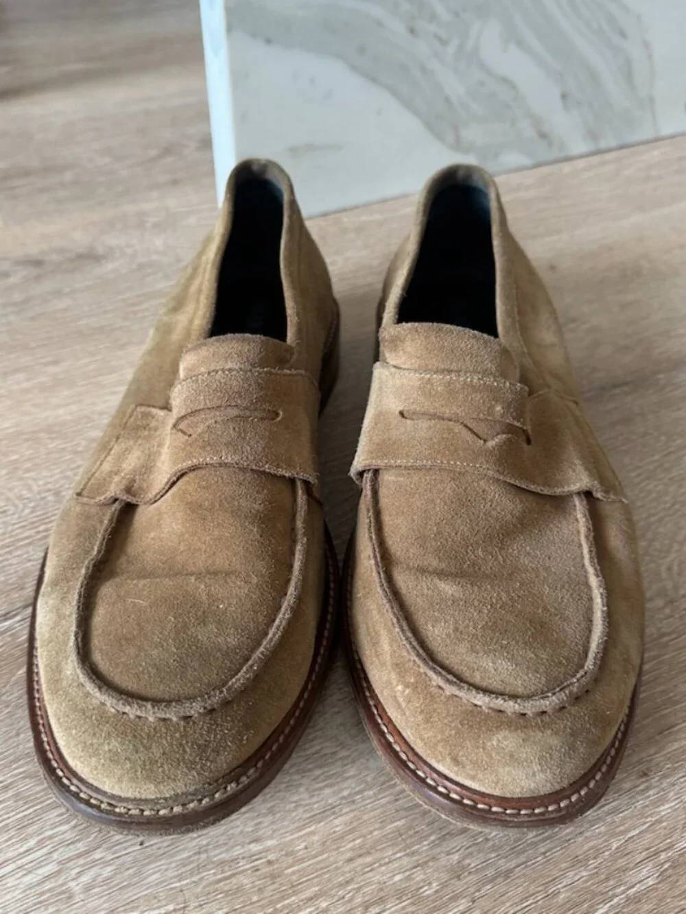 Ankari + Floruss Light Brown Suede Loafers in Size 10